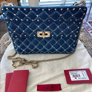 VALENTINO Rockstud Matelassé Denim crossbody Bag